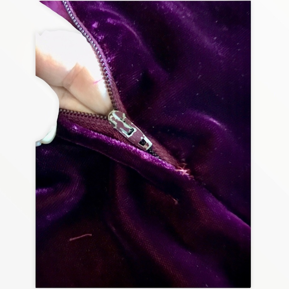 Vintage 70’s Young Inoccent Granny Core Dress Plum w/Purple Velvet Maxi - Picture 15 of 16